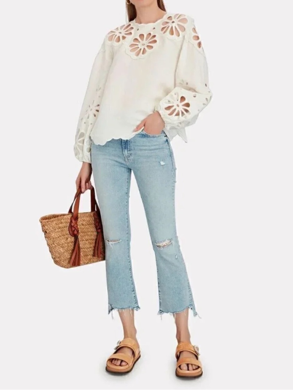 MOTHER The Hustler Ankle Chew Distressed Crop Jeans Drinking By The Pool 27